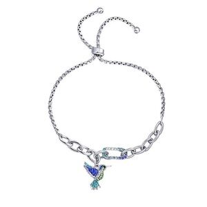NWT Fine Silver Plated Blue Crystal
Hummingbird Charm Adjustable Bracelet.
